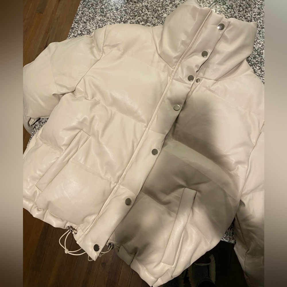 EN SAISON VEGAN LEATHER NATURAL PUFFER JACKET